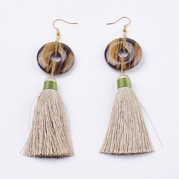 PandaHall Nylon Tassel Dangle Earrings, with Natural Tiger Eye and Brass Earring Hooks, 127mm, pin: 0.6mm Tiger Eye Brown
PandaHall Nylon Tassel Dangle Earrings, with Natural Tiger Eye and Brass Earring Hooks, 127mm, pin: 0.6mm Tiger Eye Brown