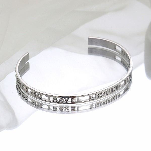 PandaHall Stylish Stainless Steel Hollow Letter Open Cuff Bangles for Women's Daily Wear, Stainless Steel Color Stainless Steel
PandaHall Stylish Stainless Steel Hollow Letter Open Cuff Bangles for Women's Daily Wear, Stainless Steel Color Stainless Steel