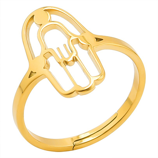 PandaHall Stainless Steel Hollow Out Hamsa Hand Adjustable Ring for Women, Golden, Inner Diameter: 17mm Stainless Steel
PandaHall Stainless Steel Hollow Out Hamsa Hand Adjustable Ring for Women, Golden, Inner Diameter: 17mm Stainless Steel