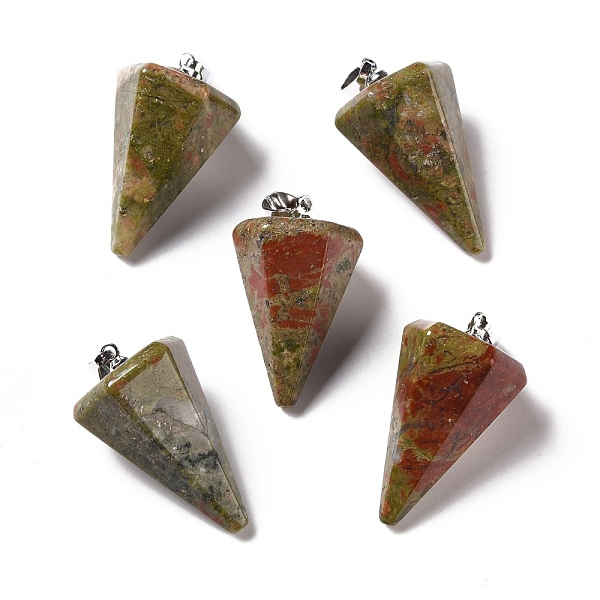 PandaHall Natural Unakite Pendants, with Platinum Tone Brass Findings, Faceted Cone, 25~28x15~16x13~14mm, Hole: 2x6mm Unakite Cone
PandaHall Natural Unakite Pendants, with Platinum Tone Brass Findings, Faceted Cone, 25~28x15~16x13~14mm, Hole: 2x6mm Unakite Cone