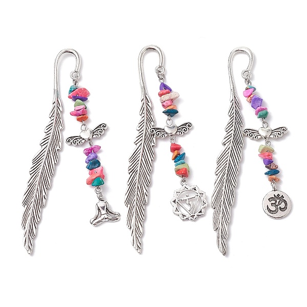PandaHall Tibetan Style Alloy Feather Bookmark, with Synthetic Turquoise Beads and Yoga Charm, Antique Silver, 115x12x3mm Alloy Mixed Shapes
PandaHall Tibetan Style Alloy Feather Bookmark, with Synthetic Turquoise Beads and Yoga Charm, Antique Silver, 115x12x3mm Alloy Mixed Shapes