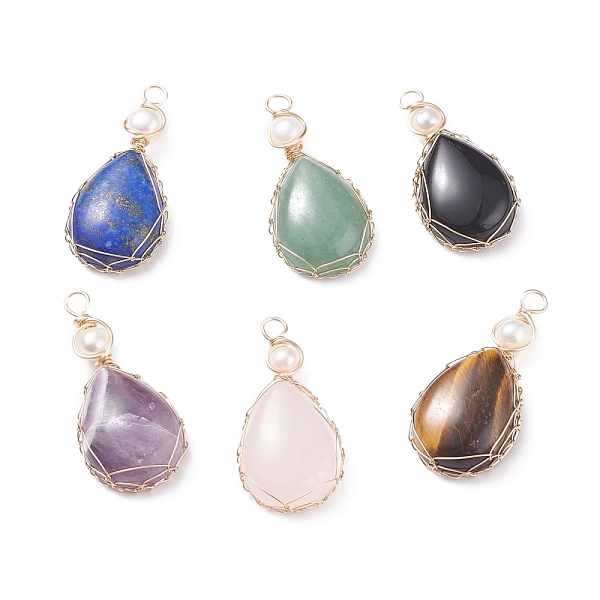 PandaHall Natural Gemstone Copper Wire Wrapped Pendants, with Grade A Natural Cultured Freshwater Pearl, Real 18K Gold Plated, Teardrop...
PandaHall Natural Gemstone Copper Wire Wrapped Pendants, with Grade A Natural Cultured Freshwater Pearl, Real 18K Gold Plated, Teardrop...