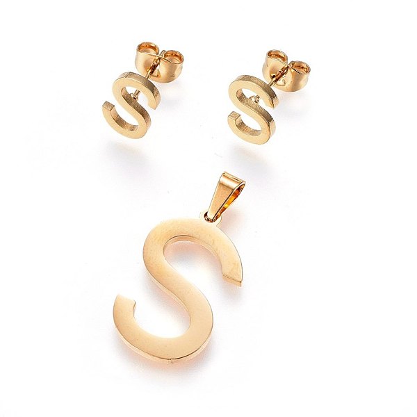 PandaHall 304 Stainless Steel Pendants and Stud Earrings Jewelry Sets, Alphabet, Letter.S, 20~23x13~19x1.5mm, Hole: 6x3mm, 6~10x6~9x1mm, Pin...
PandaHall 304 Stainless Steel Pendants and Stud Earrings Jewelry Sets, Alphabet, Letter.S, 20~23x13~19x1.5mm, Hole: 6x3mm, 6~10x6~9x1mm, Pin...