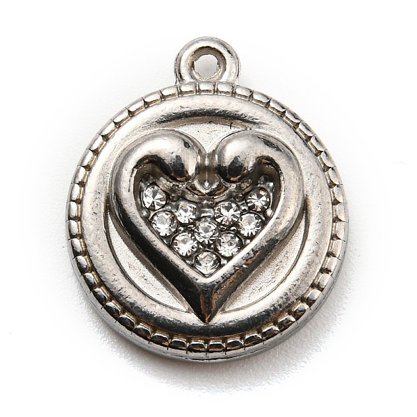 PandaHall 316 Surgical Stainless Steel with Rhinestone Pendants, Flat Round with Heart Charms, Stainless Steel Color, 16.5x14x4mm, Hole: 1mm..., Clear
PandaHall 316 Surgical Stainless Steel with Rhinestone Pendants, Flat Round with Heart Charms, Stainless Steel Color, 16.5x14x4mm, Hole: 1mm..., Clear