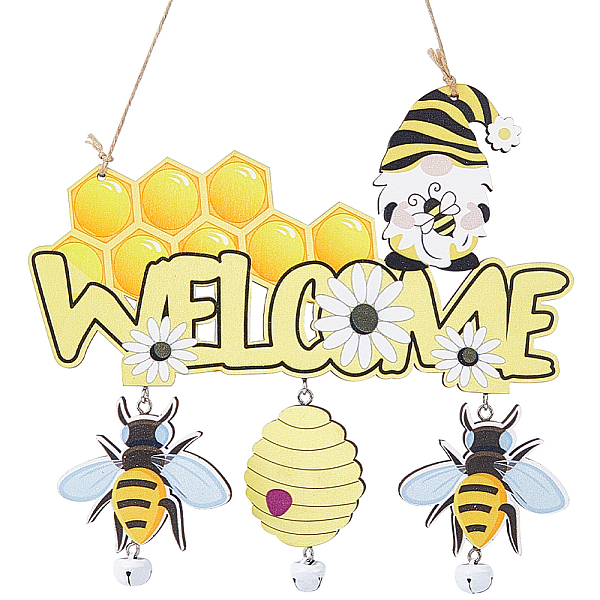 PandaHall Bee Wood Hanging Welcome Sign, with Jute Rope and Iron Bell, for Front Door Wall Decoration, Yellow, 373mm Wood Bees Yellow
PandaHall Bee Wood Hanging Welcome Sign, with Jute Rope and Iron Bell, for Front Door Wall Decoration, Yellow, 373mm Wood Bees Yellow
