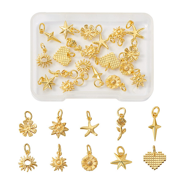 PandaHall Craftdady 20Pcs 10 Style Brass Charms, with Jump Ring, Cadmium Free & Lead Free, Rose & Heart & Sun, Real 18K Gold Plated...
PandaHall Craftdady 20Pcs 10 Style Brass Charms, with Jump Ring, Cadmium Free & Lead Free, Rose & Heart & Sun, Real 18K Gold Plated...