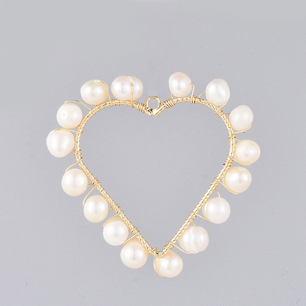 PandaHall Natural Cultured Freshwater Pearl Pendants, Wire Wrapped Pendants, with Alloy Findings, Heart, Golden, 38x39x5~6mm, Hole: 1.8mm...
PandaHall Natural Cultured Freshwater Pearl Pendants, Wire Wrapped Pendants, with Alloy Findings, Heart, Golden, 38x39x5~6mm, Hole: 1.8mm...
