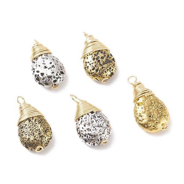 PandaHall Electroplated Natural Lava Rock Pendants, with Real 18K Gold Plated Copper Wire Wrapped,Teardrop, 20~21.5x11x6mm, Hole: 2mm Lava...
PandaHall Electroplated Natural Lava Rock Pendants, with Real 18K Gold Plated Copper Wire Wrapped,Teardrop, 20~21.5x11x6mm, Hole: 2mm Lava...