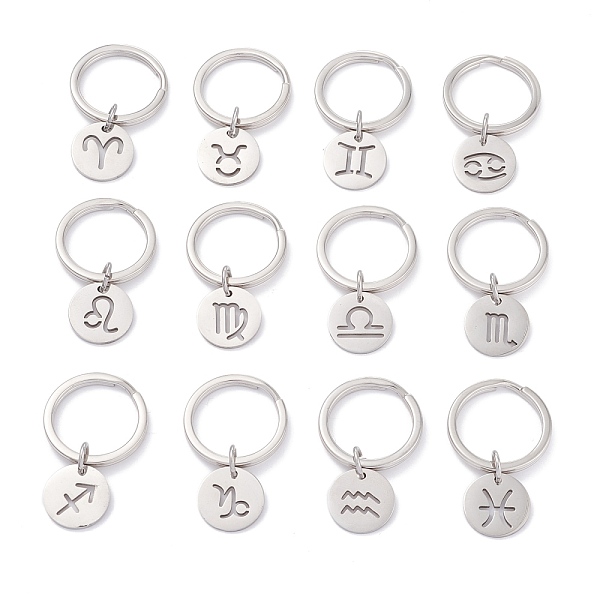 PandaHall 304 Stainless Steel Keychain, with 201 Stainless Steel Pendants, Flat Round with Constellations Pattern, Hollow, 12 Constellations...
PandaHall 304 Stainless Steel Keychain, with 201 Stainless Steel Pendants, Flat Round with Constellations Pattern, Hollow, 12 Constellations...