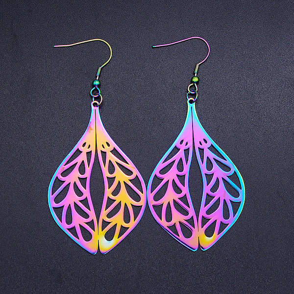 PandaHall 201 Stainless Steel Dangle Earrings, Double Leaf, Rainbow Color, 80x35mm, Pin: 0.7mm 201 Stainless Steel
PandaHall 201 Stainless Steel Dangle Earrings, Double Leaf, Rainbow Color, 80x35mm, Pin: 0.7mm 201 Stainless Steel