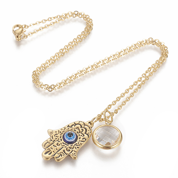 PandaHall 304 Stainless Steel Pendant Necklaces, with Plastic Beads and Glass, Hamsa Hand/Hand of Fatima/Hand of Miriam with Eye, Golden...
PandaHall 304 Stainless Steel Pendant Necklaces, with Plastic Beads and Glass, Hamsa Hand/Hand of Fatima/Hand of Miriam with Eye, Golden...