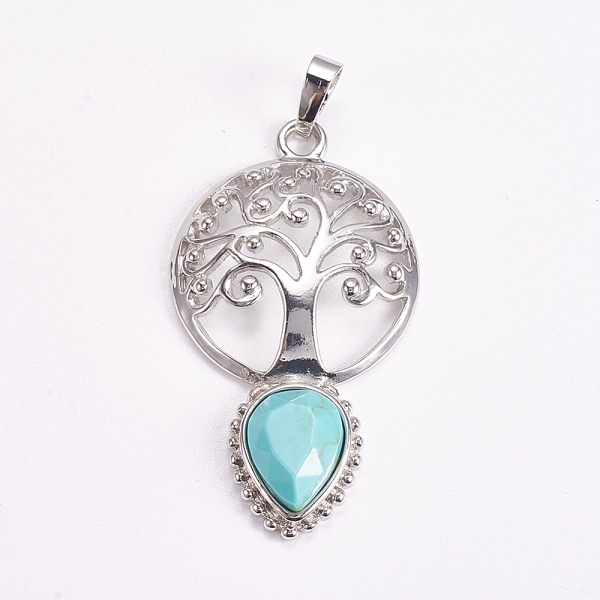 PandaHall Brass Pendants, Synthetic Turquoise, Faceted, Dyed, Hollow Flat Round with Tree of Life and Drop, Platinum, 49x27x6mm Synthetic...
PandaHall Brass Pendants, Synthetic Turquoise, Faceted, Dyed, Hollow Flat Round with Tree of Life and Drop, Platinum, 49x27x6mm Synthetic...
