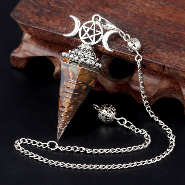 PandaHall Natural Tiger Eye Chip & Resin Orgonite Dowsing Pendulum Big Pendants, with Platinum Plated Metal Triple Moon Pentagram, Hexagonal...
PandaHall Natural Tiger Eye Chip & Resin Orgonite Dowsing Pendulum Big Pendants, with Platinum Plated Metal Triple Moon Pentagram, Hexagonal...