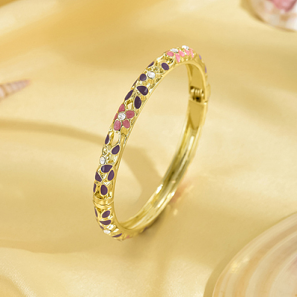 PandaHall Enamel Flower Bangle with Rhinestone, Golden Zinc Alloy Hinged Bangle, Pink, No Size Rhinestone Pink
PandaHall Enamel Flower Bangle with Rhinestone, Golden Zinc Alloy Hinged Bangle, Pink, No Size Rhinestone Pink