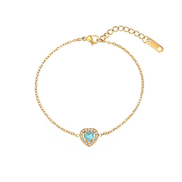 PandaHall Cubic Zirconia Heart Link Bracelet with Golden Stainless Steel Chains, Light Sky Blue, 6-1/4 inch(16cm) Cubic Zirconia Heart
PandaHall Cubic Zirconia Heart Link Bracelet with Golden Stainless Steel Chains, Light Sky Blue, 6-1/4 inch(16cm) Cubic Zirconia Heart
