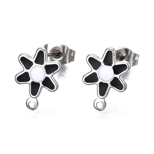PandaHall 304 Stainless Steel Enamel Stud Earring Findings, with Loop and Ear Nuts/Earring Backs, Flower, Black, 12.5x9mm, Hole: 1mm, Pin...
PandaHall 304 Stainless Steel Enamel Stud Earring Findings, with Loop and Ear Nuts/Earring Backs, Flower, Black, 12.5x9mm, Hole: 1mm, Pin...
