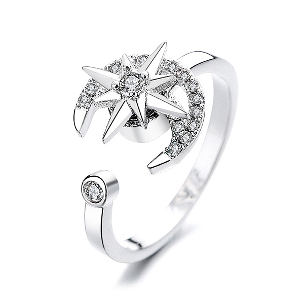 PandaHall Cubic Zirconia Rotating Open Cuff Ring, Platinum Brass Spinner Ring for Anxiety Stress Relief, Star, 2.1mm, US Size 8(18.1mm)..., Clear
PandaHall Cubic Zirconia Rotating Open Cuff Ring, Platinum Brass Spinner Ring for Anxiety Stress Relief, Star, 2.1mm, US Size 8(18.1mm)..., Clear
