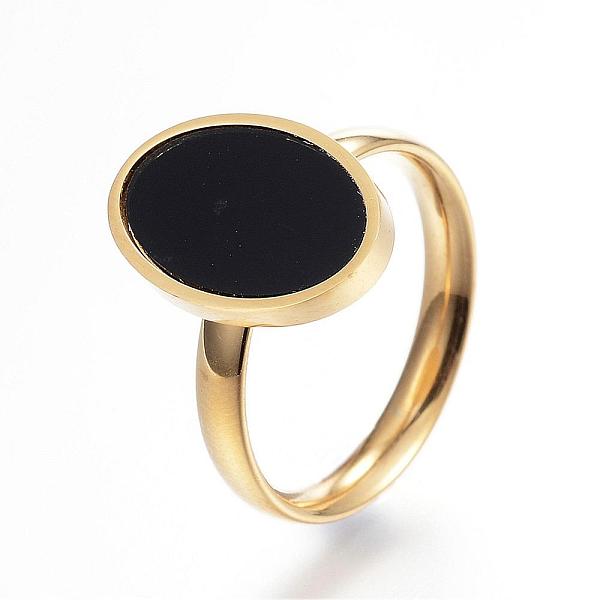 PandaHall 304 Stainless Steel Finger Rings, with Resin, Oval, Size 6, Golden, 16mm Stainless Steel+Resin Black
PandaHall 304 Stainless Steel Finger Rings, with Resin, Oval, Size 6, Golden, 16mm Stainless Steel+Resin Black