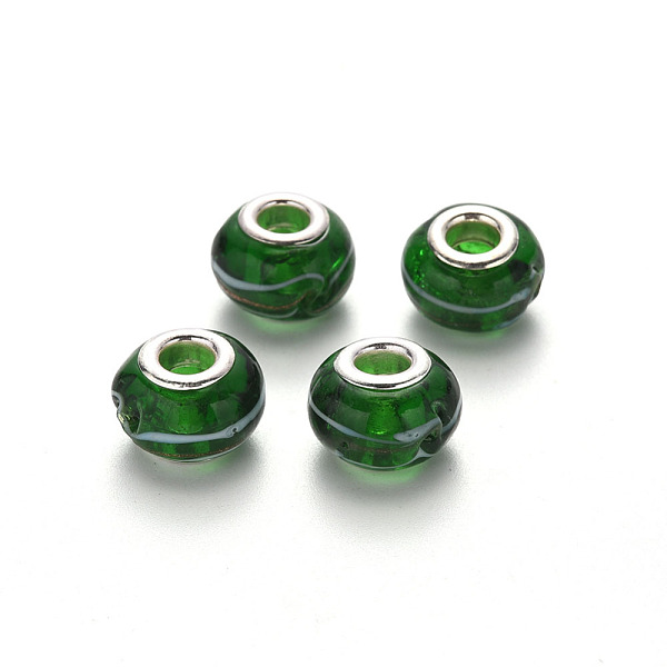 PandaHall Handmade Lampwork European Beads, Large Hole Rondelle Beads, with Glitter Powder and Platinum Tone Brass Double Cores, Green...
PandaHall Handmade Lampwork European Beads, Large Hole Rondelle Beads, with Glitter Powder and Platinum Tone Brass Double Cores, Green...