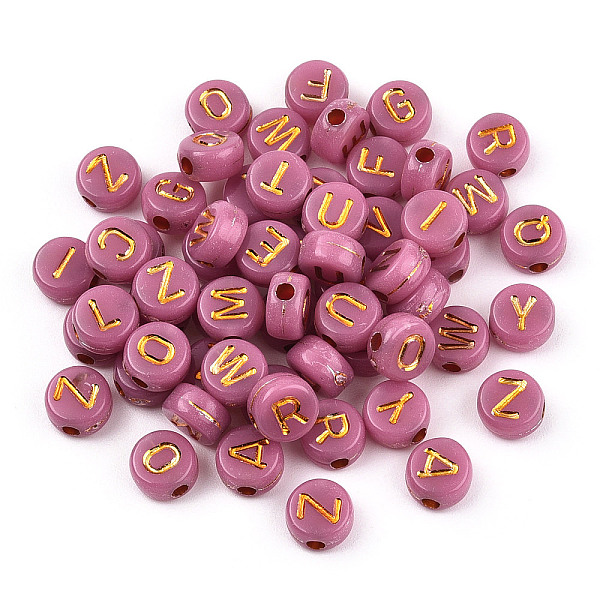 PandaHall Plating Acrylic Beads, Golden Metal Enlaced, Horizontal Hole, Flat Round with Letter, Pale Violet Red, 6.5~7x3.5~4mm, Hole: 1.6mm...
PandaHall Plating Acrylic Beads, Golden Metal Enlaced, Horizontal Hole, Flat Round with Letter, Pale Violet Red, 6.5~7x3.5~4mm, Hole: 1.6mm...