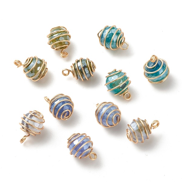 PandaHall Electroplated Natural Agate Penndants, with Copper Wire Wrapped, Golden, Faceted Round, Mixed Color, 18x13mm, Hole: 2~2.5mm..., Multicolor
PandaHall Electroplated Natural Agate Penndants, with Copper Wire Wrapped, Golden, Faceted Round, Mixed Color, 18x13mm, Hole: 2~2.5mm..., Multicolor