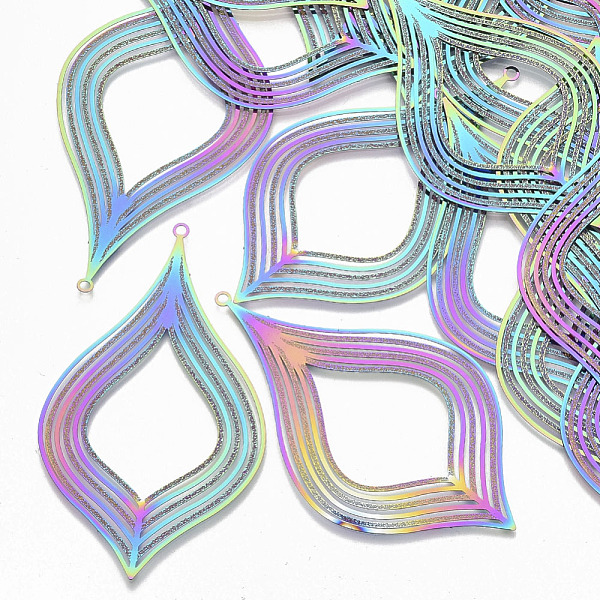 PandaHall Ion Plating(IP) 304 Stainless Steel Filigree Big Pendants, Etched Metal Embellishments, Teardrop, Rainbow Color, 79x45.5x0.3mm...
PandaHall Ion Plating(IP) 304 Stainless Steel Filigree Big Pendants, Etched Metal Embellishments, Teardrop, Rainbow Color, 79x45.5x0.3mm...
