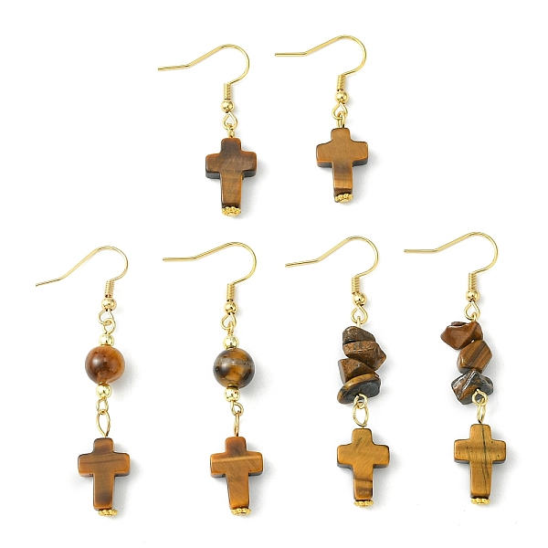 PandaHall 3 Pair 3 Style Cross & Chips & Cross Natural Tiger Eye Dangle Earrings, Real 18K Gold Plated 304 Stainless Steel Earrings...
PandaHall 3 Pair 3 Style Cross & Chips & Cross Natural Tiger Eye Dangle Earrings, Real 18K Gold Plated 304 Stainless Steel Earrings...