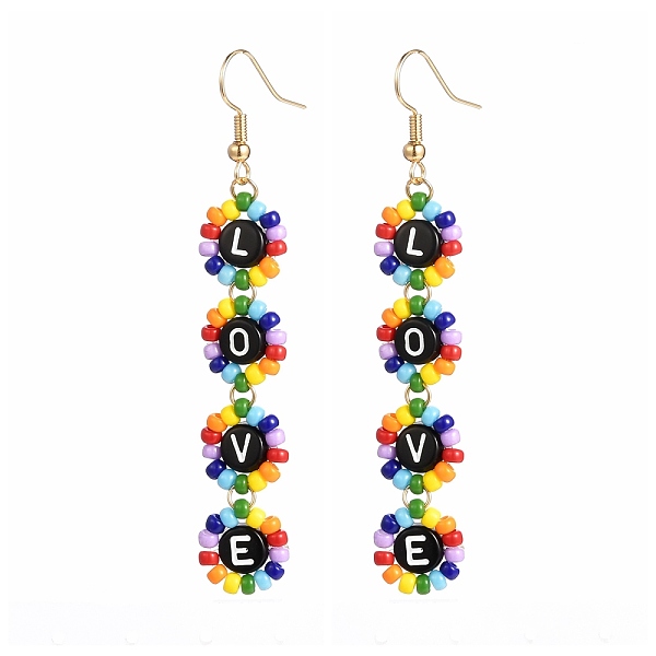 PandaHall Round Glass Seed Beads Dangle Earrings, with Acrylic Beads and Brass Findings, Flower with Word Love, Black, 75mm, Pin: 0.7mm...
PandaHall Round Glass Seed Beads Dangle Earrings, with Acrylic Beads and Brass Findings, Flower with Word Love, Black, 75mm, Pin: 0.7mm...