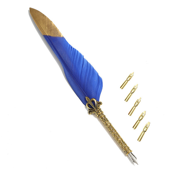 PandaHall Feather Dipped Pen, with Alloy Pen Tip & Replacement Tips, for Teacher's Day, Medium Blue, 285x45mm Feather Feather
PandaHall Feather Dipped Pen, with Alloy Pen Tip & Replacement Tips, for Teacher's Day, Medium Blue, 285x45mm Feather Feather
