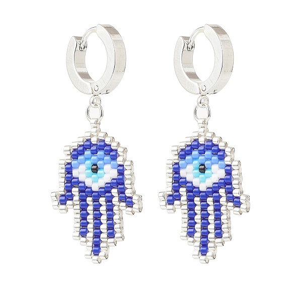 PandaHall Glass Seed Braided Hamsa Hand with Evil Eye Dangle Hoop Earrings, Silver Brass Jewelry for Women, Royal Blue, 45mm, Pin: 1mm Glass...
PandaHall Glass Seed Braided Hamsa Hand with Evil Eye Dangle Hoop Earrings, Silver Brass Jewelry for Women, Royal Blue, 45mm, Pin: 1mm Glass...