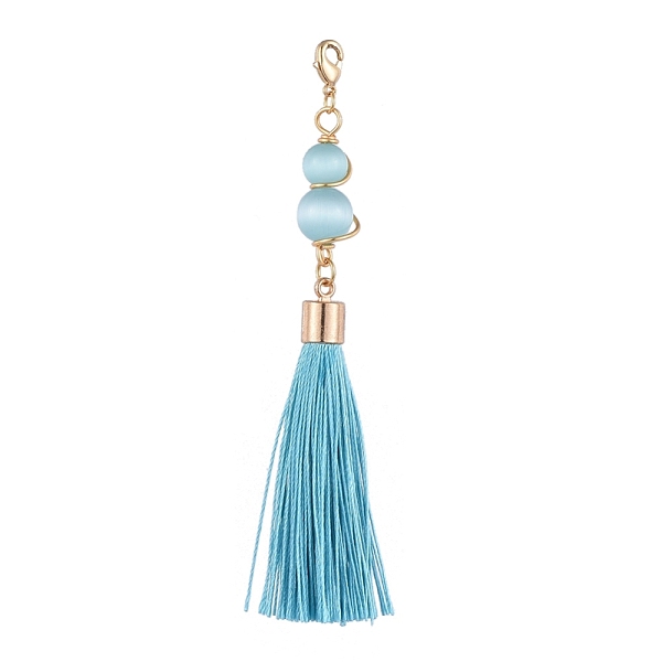 PandaHall Polyester Tassel Big Pendant Decorations, with Golden Plated Alloy Cord Ends, Cat Eye Round Beads and Brass Lobster Claw Clasps..., Green
PandaHall Polyester Tassel Big Pendant Decorations, with Golden Plated Alloy Cord Ends, Cat Eye Round Beads and Brass Lobster Claw Clasps..., Green
