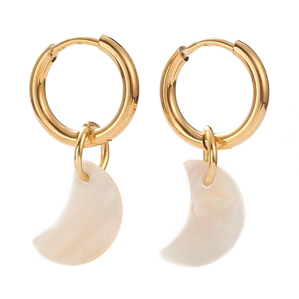 PandaHall Vacuum Plating 304 Stainless Steel Huggie Hoop Earrings, Crescent Moon Earrings, with Natural Shell, Golden, 27mm, Pin: 1mm..., White
PandaHall Vacuum Plating 304 Stainless Steel Huggie Hoop Earrings, Crescent Moon Earrings, with Natural Shell, Golden, 27mm, Pin: 1mm..., White