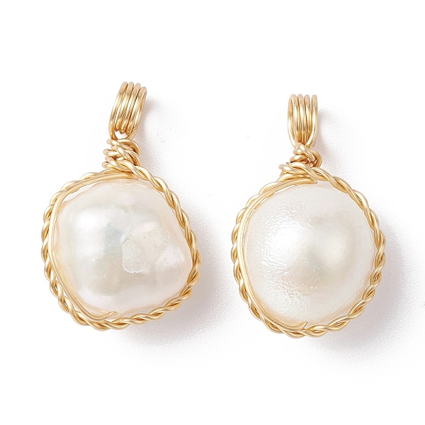PandaHall Natural Cultured Freshwater Pearl Copper Wire Wrapped Pendants, Round Charms, Golden, Snow, 18.5~21x11~12x7.5~9.5mm, Hole: 3mm..., White
PandaHall Natural Cultured Freshwater Pearl Copper Wire Wrapped Pendants, Round Charms, Golden, Snow, 18.5~21x11~12x7.5~9.5mm, Hole: 3mm..., White