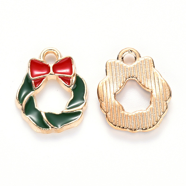 PandaHall Alloy Enamel Charms, for Christmas, Christmas Wreath with Bowknot, Light Gold, Dark Green, 15x12x2mm, Hole: 1.8mm Alloy+Enamel...
PandaHall Alloy Enamel Charms, for Christmas, Christmas Wreath with Bowknot, Light Gold, Dark Green, 15x12x2mm, Hole: 1.8mm Alloy+Enamel...