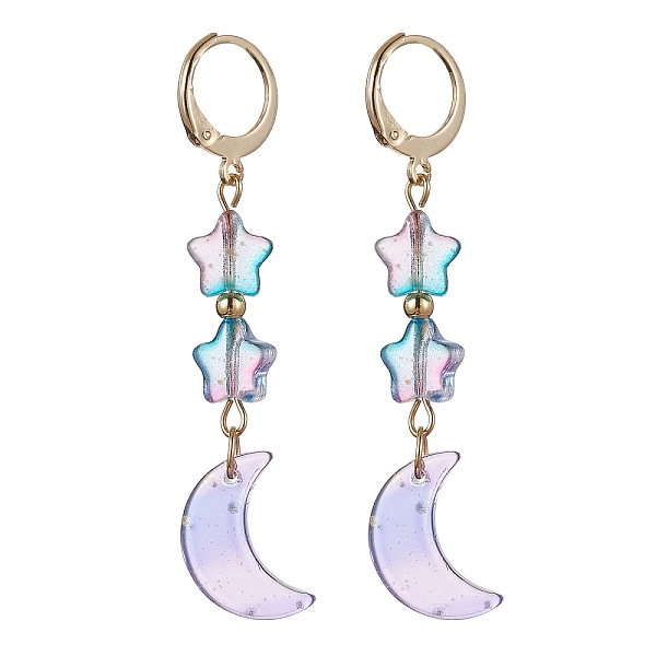 PandaHall Moon & Star Glass Dangle Leverback Earrings with 304 Stainless Steel Pins, Lilac, 55x11mm Glass Moon Purple
PandaHall Moon & Star Glass Dangle Leverback Earrings with 304 Stainless Steel Pins, Lilac, 55x11mm Glass Moon Purple