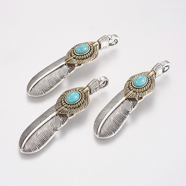 PandaHall Tibetan Style Alloy Big Pendants, with Synthetic Turquoise, Feather, Antique Silver, 65x15x8.5mm, Hole: 4x6mm Synthetic Turquoise...
PandaHall Tibetan Style Alloy Big Pendants, with Synthetic Turquoise, Feather, Antique Silver, 65x15x8.5mm, Hole: 4x6mm Synthetic Turquoise...