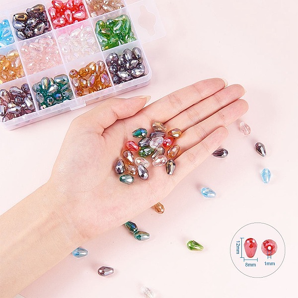 PandaHall Electroplate Glass Faceted Drop Beads, AB Color Plated, Mixed Color, 12x8mm, 20pcs/color, 240pcs/box, 14x10.8x3cm Glass Teardrop..., Multicolor
PandaHall Electroplate Glass Faceted Drop Beads, AB Color Plated, Mixed Color, 12x8mm, 20pcs/color, 240pcs/box, 14x10.8x3cm Glass Teardrop..., Multicolor