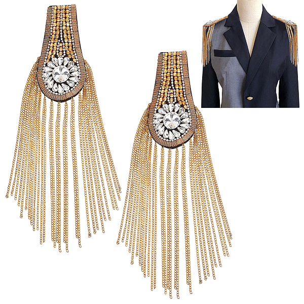 PandaHall Fashion Iron Chain Tassel Epaulettes, Sew on Felt Cloth Shoulder Badge, with Plastic Finding, Golden, 260x58x15mm Iron
PandaHall Fashion Iron Chain Tassel Epaulettes, Sew on Felt Cloth Shoulder Badge, with Plastic Finding, Golden, 260x58x15mm Iron