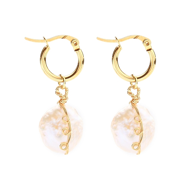PandaHall 304 Stainless Steel Hoop Earrings, with Wire Wrapped Natural Cultured Freshwater Pearl Beads, Flat Round, Golden, White, 40mm, Pin...
PandaHall 304 Stainless Steel Hoop Earrings, with Wire Wrapped Natural Cultured Freshwater Pearl Beads, Flat Round, Golden, White, 40mm, Pin...