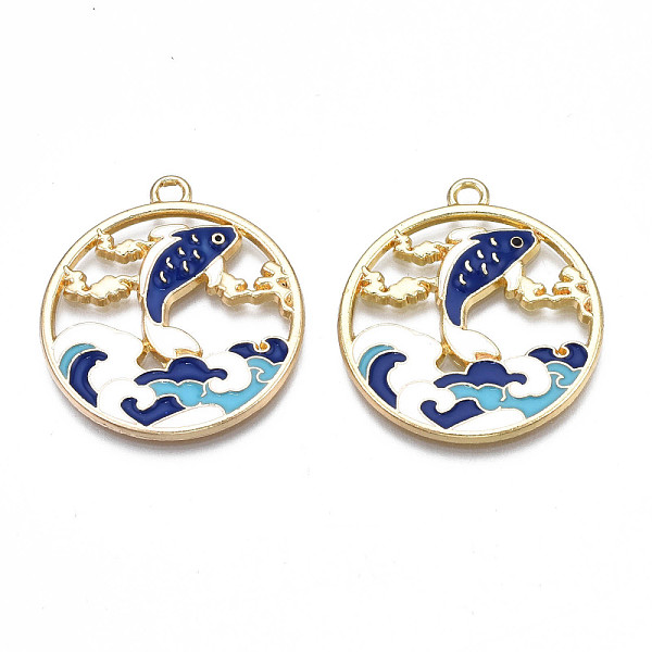 PandaHall Rack Plating Alloy Enamel Pendants, Cadmium Free & Nickel Free & Lead Free, Light Gold, Fish, Dark Blue, 30x27x2.5mm, Hole: 2mm...
PandaHall Rack Plating Alloy Enamel Pendants, Cadmium Free & Nickel Free & Lead Free, Light Gold, Fish, Dark Blue, 30x27x2.5mm, Hole: 2mm...