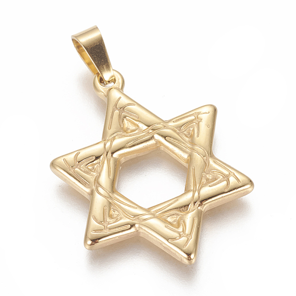 PandaHall 304 Stainless Steel Pendants, for Jewish, Star of David, Golden, 33x25x3mm, Hole: 4x6mm 304 Stainless Steel Star
PandaHall 304 Stainless Steel Pendants, for Jewish, Star of David, Golden, 33x25x3mm, Hole: 4x6mm 304 Stainless Steel Star