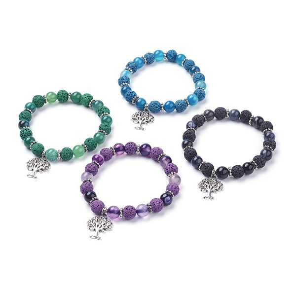 PandaHall Natural Lava Rock(Dyed) Round Beads Stretch Charm Bracelets, with Natural Striped Agate/Banded Agate Beads, Alloy Pendant, Tree..., Multicolor
PandaHall Natural Lava Rock(Dyed) Round Beads Stretch Charm Bracelets, with Natural Striped Agate/Banded Agate Beads, Alloy Pendant, Tree..., Multicolor