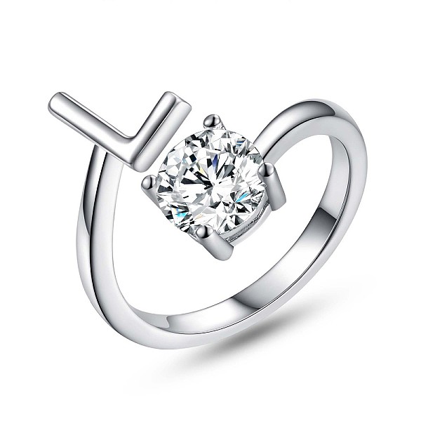 PandaHall Rhodium Plated 925 Sterling Silver Initial Letter Open Cuff Ring, Clear Cubic Zirconia Ring for Women, Platinum, Letter.L, US Size...
PandaHall Rhodium Plated 925 Sterling Silver Initial Letter Open Cuff Ring, Clear Cubic Zirconia Ring for Women, Platinum, Letter.L, US Size...