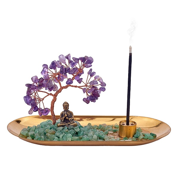PandaHall Natural Amethyst with Green Aventurine Chips with Brass Incense Burner Holder, with Rose Gold Plated Brass Wires and Buddha, Lucky...
PandaHall Natural Amethyst with Green Aventurine Chips with Brass Incense Burner Holder, with Rose Gold Plated Brass Wires and Buddha, Lucky...