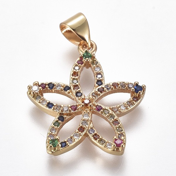 PandaHall Brass Micro Pave Cubic Zirconia Pendants, Flower, Golden, Colorful, 21x19x3mm, Hole: 3.5x5mm Brass+Cubic Zirconia Flower
PandaHall Brass Micro Pave Cubic Zirconia Pendants, Flower, Golden, Colorful, 21x19x3mm, Hole: 3.5x5mm Brass+Cubic Zirconia Flower
