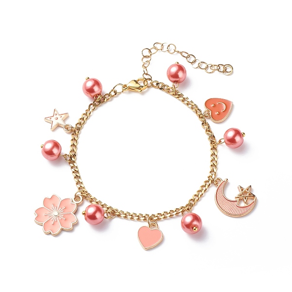 PandaHall Alloy Enamel & Glass Pearl Charm Bracelet with 304 Stainless Steel Chains for Women, Tomato, Pendants: 11~21x8~18x1.5~8mm, 7-1/2..., Red
PandaHall Alloy Enamel & Glass Pearl Charm Bracelet with 304 Stainless Steel Chains for Women, Tomato, Pendants: 11~21x8~18x1.5~8mm, 7-1/2..., Red
