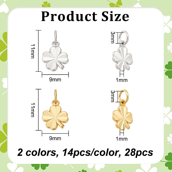 PandaHall BENECREAT Brass Charms, Clover, Cadmium Free & Nickel Free & Lead Free, Mixed Color, 11x9x1mm, Hole: 3mm, 2 colors, 14pcs/color...
PandaHall BENECREAT Brass Charms, Clover, Cadmium Free & Nickel Free & Lead Free, Mixed Color, 11x9x1mm, Hole: 3mm, 2 colors, 14pcs/color...