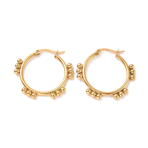 PandaHall Vacuum Plating 304 Stainless Steel Beaded Hoop Earrings for Women, Golden, 9 Gauge, 28x31x3mm, Pin: 0.7mm 304 Stainless Steel Ring
PandaHall Vacuum Plating 304 Stainless Steel Beaded Hoop Earrings for Women, Golden, 9 Gauge, 28x31x3mm, Pin: 0.7mm 304 Stainless Steel Ring
