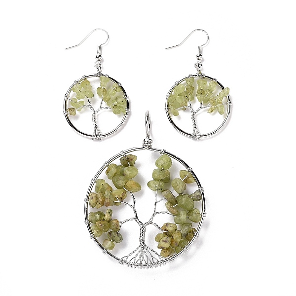 PandaHall Brass Jewelry Sets, Big Pendants and Dangle Earrings, with Natural Prehnite, Platinum, Ring with Tree of Life...
PandaHall Brass Jewelry Sets, Big Pendants and Dangle Earrings, with Natural Prehnite, Platinum, Ring with Tree of Life...