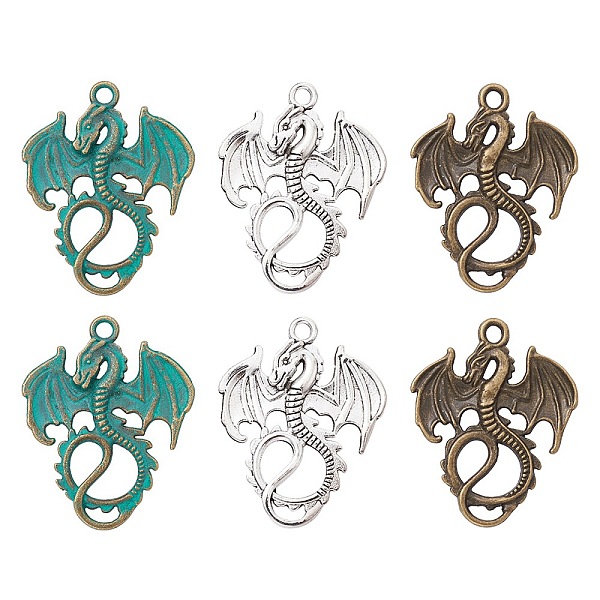 PandaHall 6Pcs 3 Styles Alloy Dragon Pendants, Mixed Color, 34.5~35x27~28x2mm, Hole: 2.5mm, 2pcs/style Alloy Dragon
PandaHall 6Pcs 3 Styles Alloy Dragon Pendants, Mixed Color, 34.5~35x27~28x2mm, Hole: 2.5mm, 2pcs/style Alloy Dragon